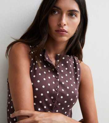 Purple Polka Dot Button Through Sleeveless Top