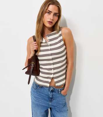 Cream Cotton Rich Striped Button Through Tank Top