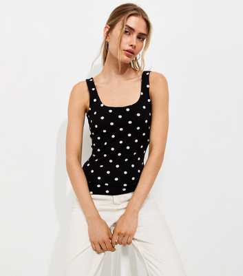 Black Cotton Rich Polka Dot Square Neck Vest Top