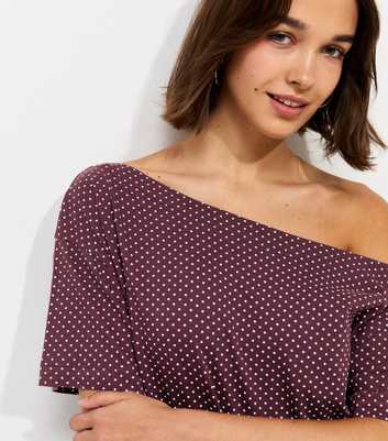 Purple Cotton Spot Off The Shoulder Top