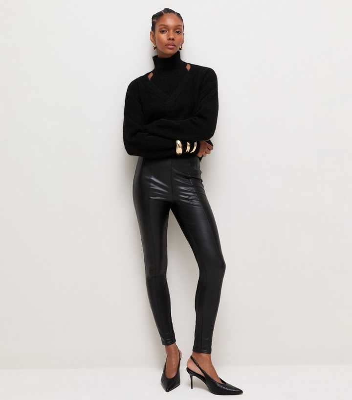 Black High Waist Faux Leather Leggings