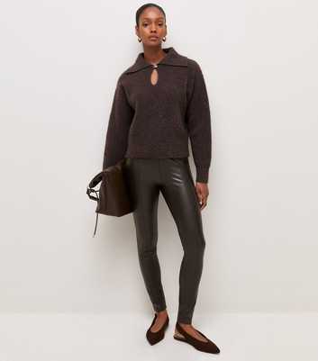 Dark Brown High Waist Faux Leather Leggings