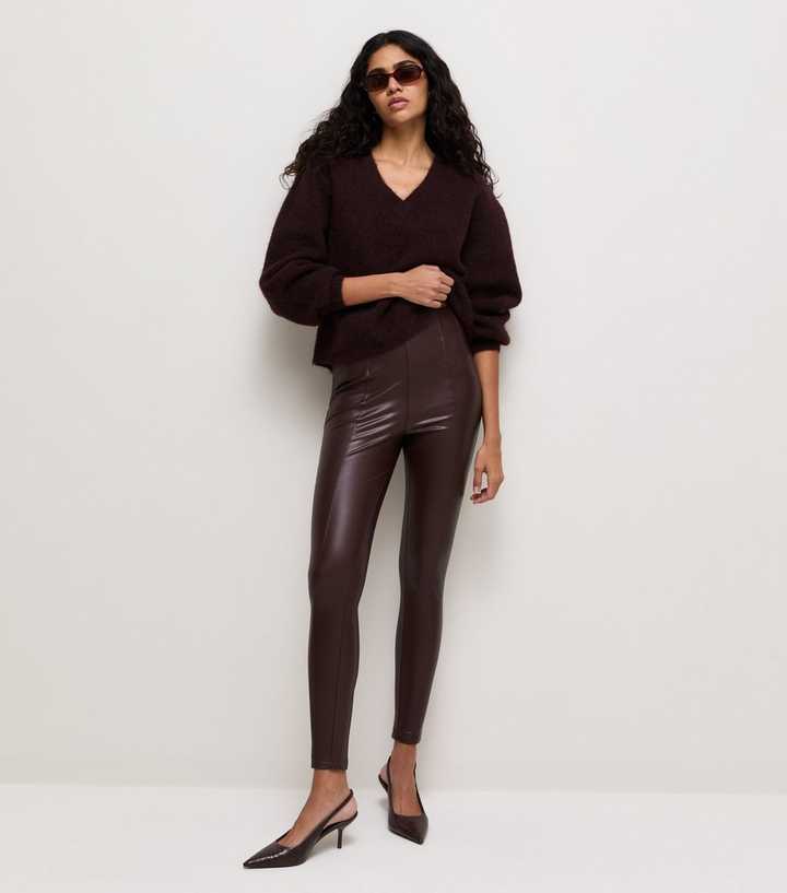 Dark Burgundy High Waist Faux Leather Leggings