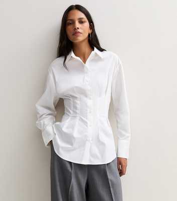 White Cotton Rich Corset Fitted Shirt