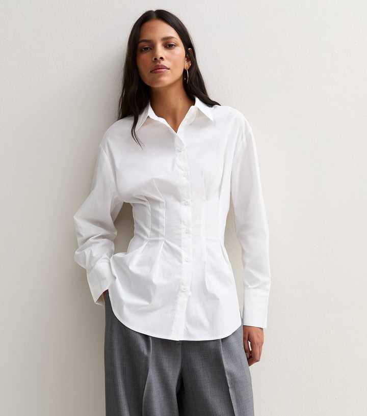 White Cotton Rich Corset Fitted Shirt