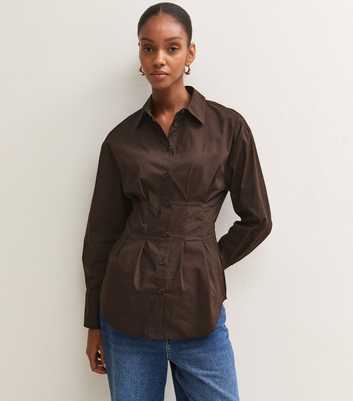 Dark Brown Cotton Rich Corset Fitted Shirt