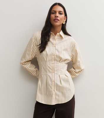 Cream Striped Fitted Long Sleeve Shirt