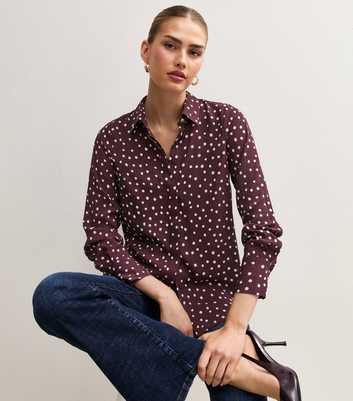 Red Woven Spot Print Long Sleeve Shirt