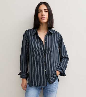 Blue Stripe Button Up Oversized Shirt