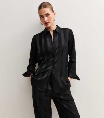 Black Satin Striped Shirt