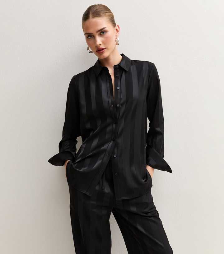 Black Satin Striped Shirt