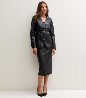 Black Faux Leather Pencil Midi Skirt