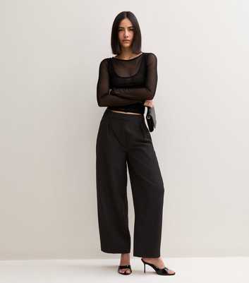 Black Pleated Wide Leg Barrel Trousers