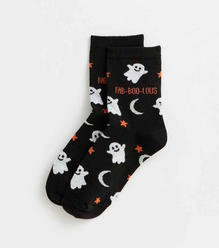 Black Fab-Boo-Lous Ghost Ankle Socks