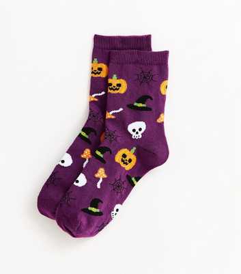 Purple Pumpkin Halloween Ankle Socks