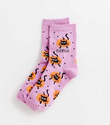 Purple Pumkat Halloween Ankle Socks