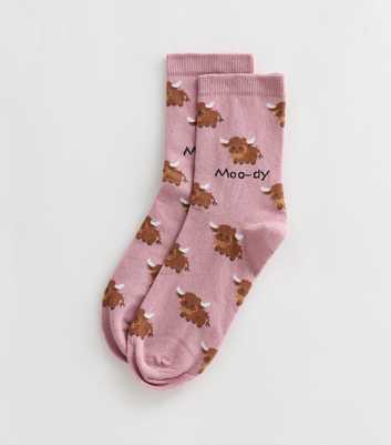Pink Moo-Dy Highland Cow Pattern Socks