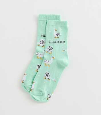 Turquoise Cotton Rich Silly Goose Patterned Socks