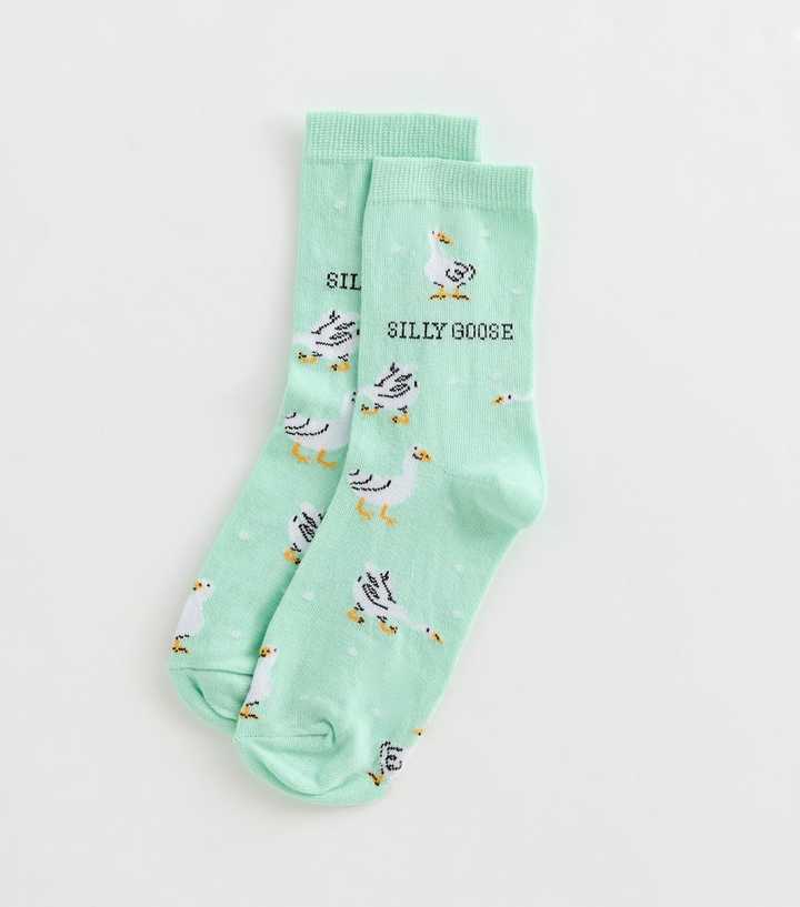 Turquoise Cotton Rich Silly Goose Patterned Socks