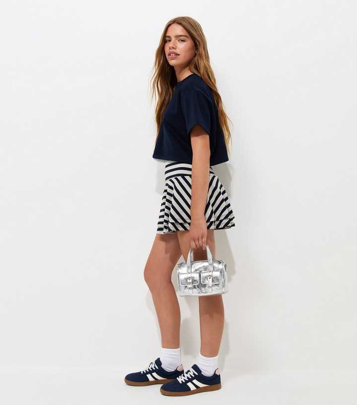 Girls Grey Cotton Rich Striped Rara Skort