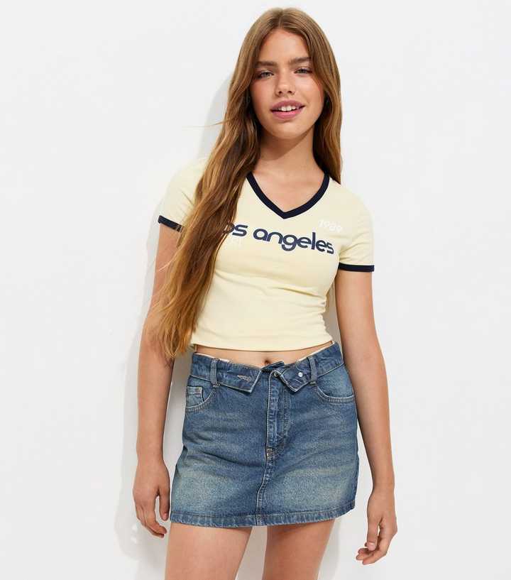 Girls Blue Folded Waistband Denim Skort