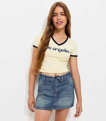 Girls Blue Folded Waistband Denim Skort