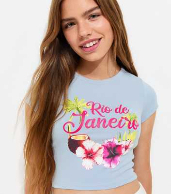 Girls Light Blue Cotton Rio de Janeiro Baby Tee T-Shirt