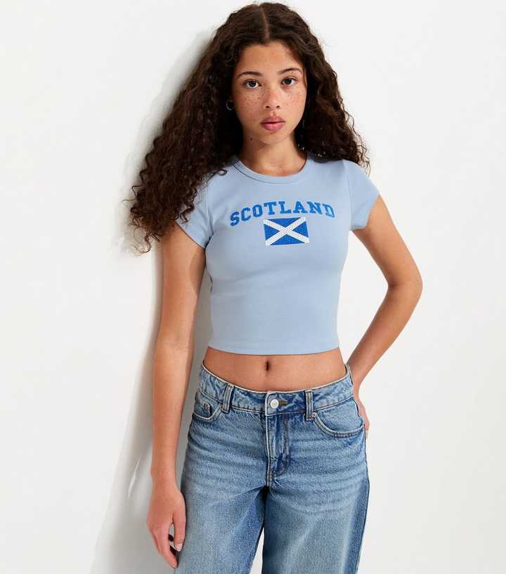 Girls Light Blue Scotland Gem Embellished T-Shirt