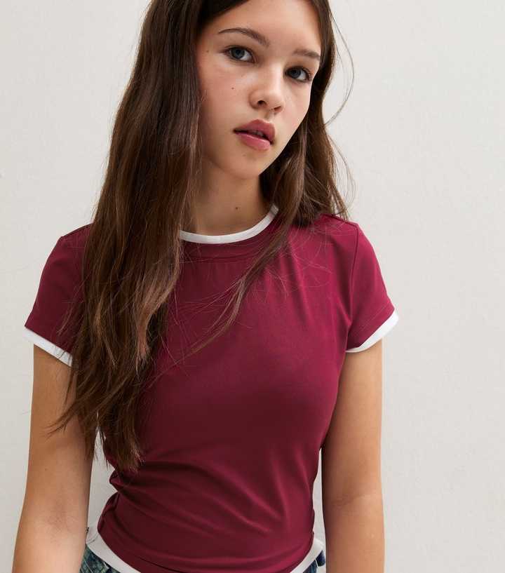 Girls Dark Burgundy Baby Tee Ringer T-Shirt