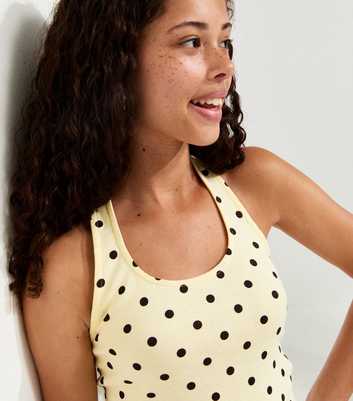 Girls Light Yellow Cotton Spot Print Halter Neck Top