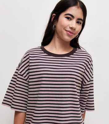 Girls Brown Cotton Rich Stripe Oversized T-Shirt