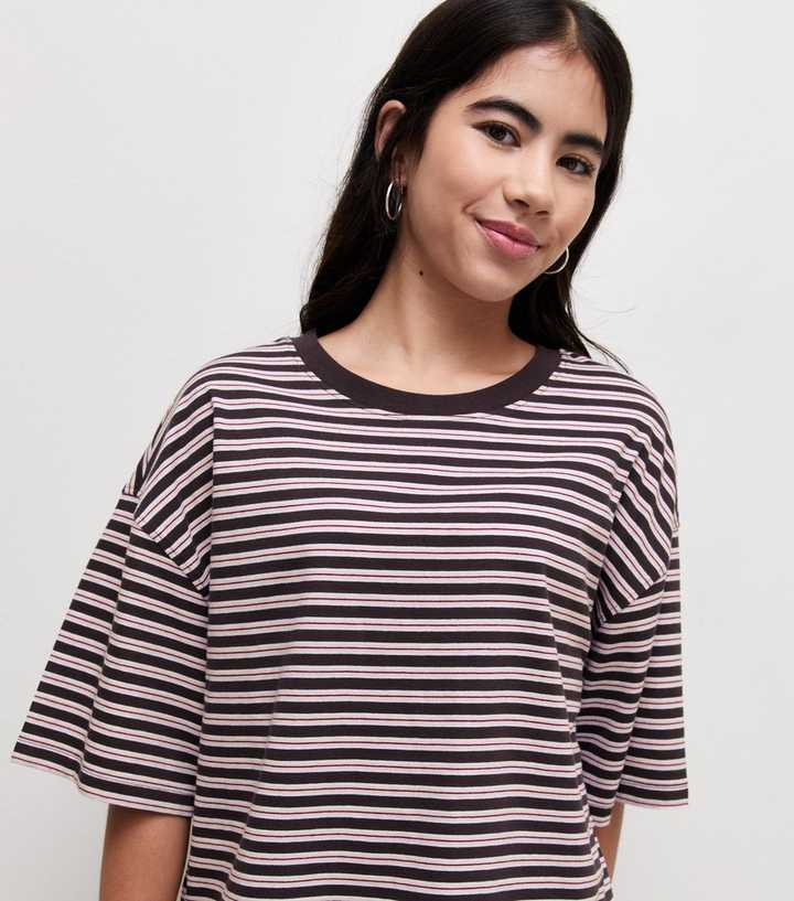 Girls Brown Cotton Rich Stripe Oversized T-Shirt