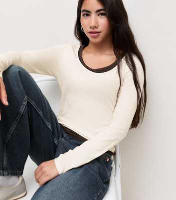 Girls Cream Layered Scoop Neck Long Sleeve Top