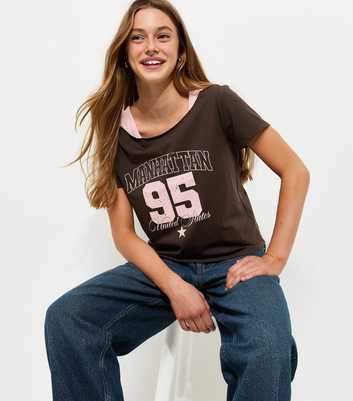 Girls Dark Brown Manhattan 2 In 1 Short Sleeve Top