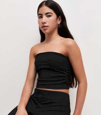 Girls Grey Pinstripe Ponte Bandeau Top