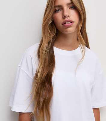 Girls White Cotton Boxy Crew Neck T-Shirt