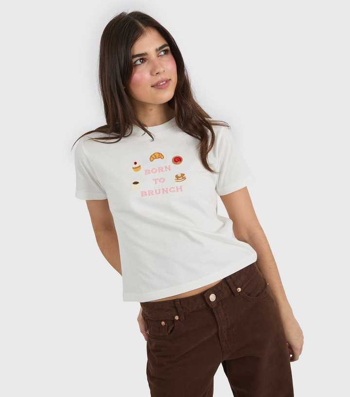 Skinnydip White Born To Brunch Baby Tee T-Shirt