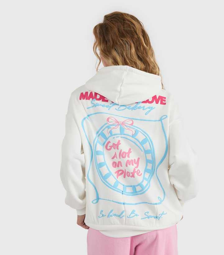 Skinnydip White A Lot On My Plate Printed Hoodie