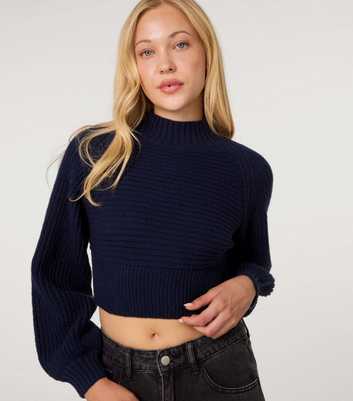 Pink Vanilla Navy High Neck Knitted Jumper