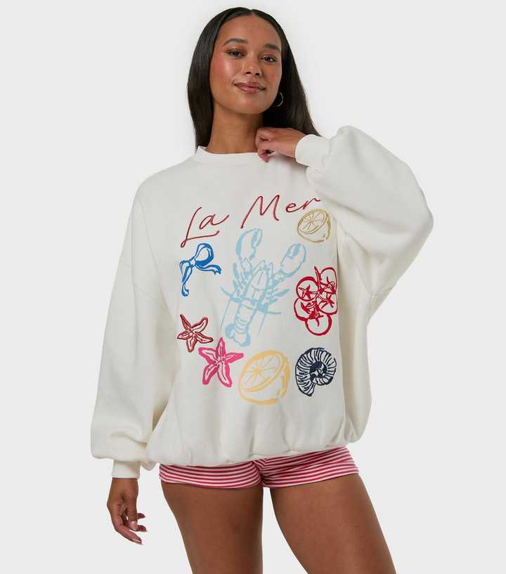Skinnydip White La Mer Embroidered Oversized Sweatshirt