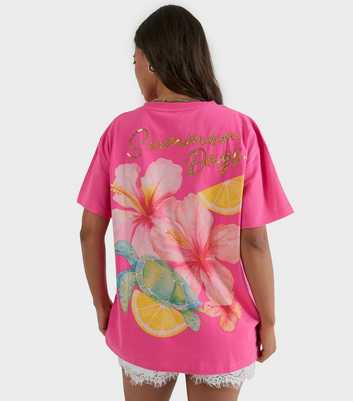 Skinnydip Bright Pink Cotton Summer Days Oversized T-Shirt