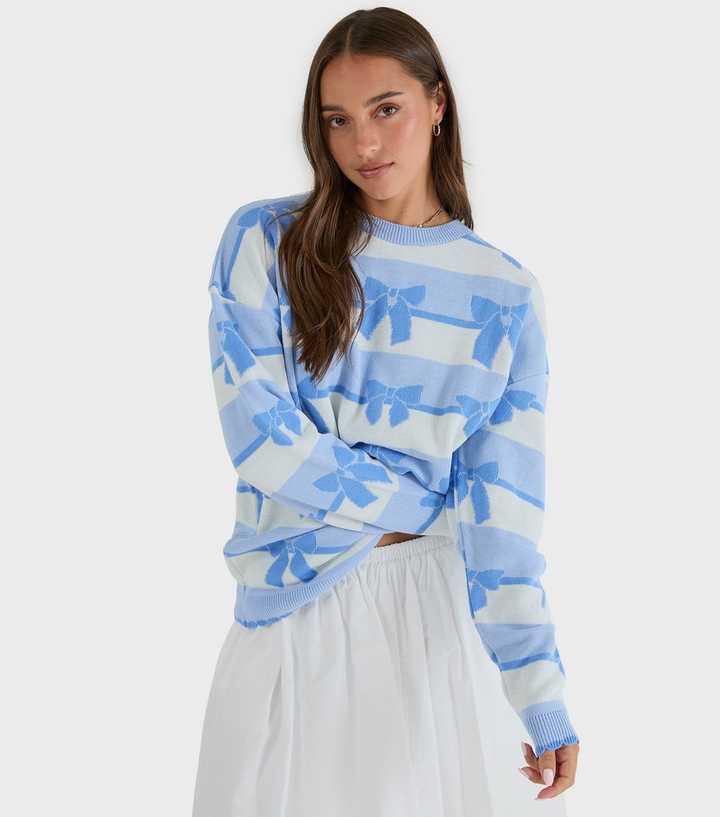 Skinnydip Light Blue Bow Pattern Crew Neck Jumper