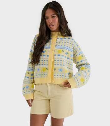 Skinnydip Bright Yellow Lemon Pattern Striped Cardigan