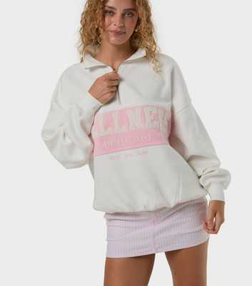 Skinnydip White Wellness Slogan Zip Neck Oversized Sweatshirt