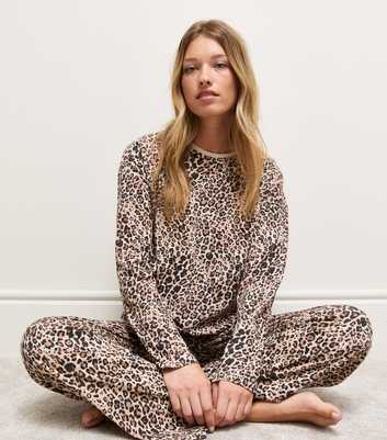 Brown Cotton Animal Print Top and Trousers Pyjama Set