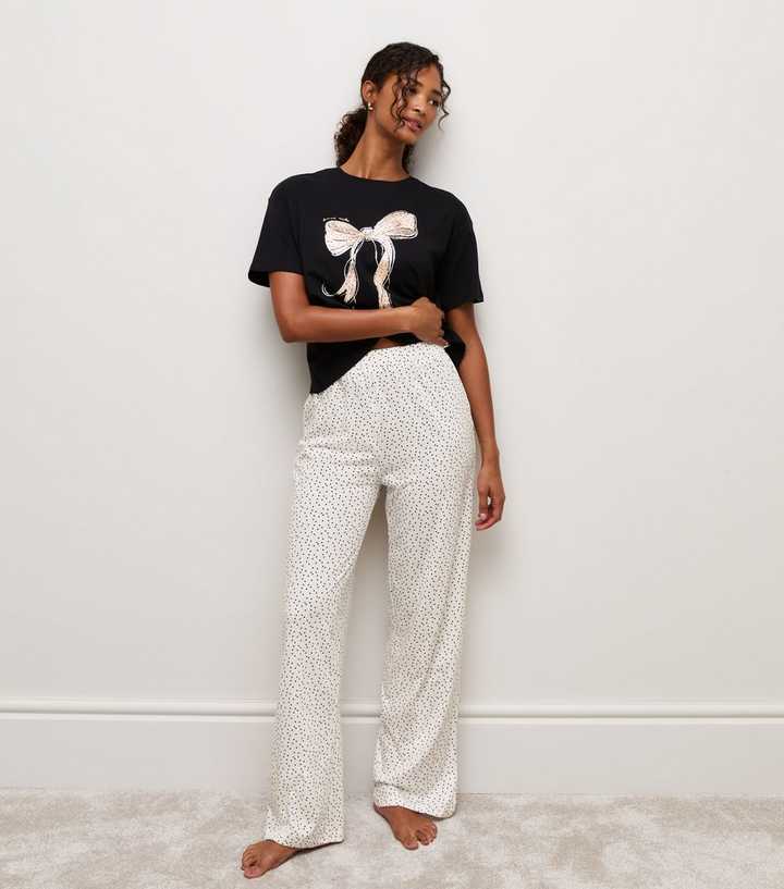 Black Cotton Bow Pyjama Trousers Set