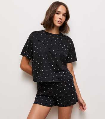 Black Cotton Heart Print Pyjama Shorts Set