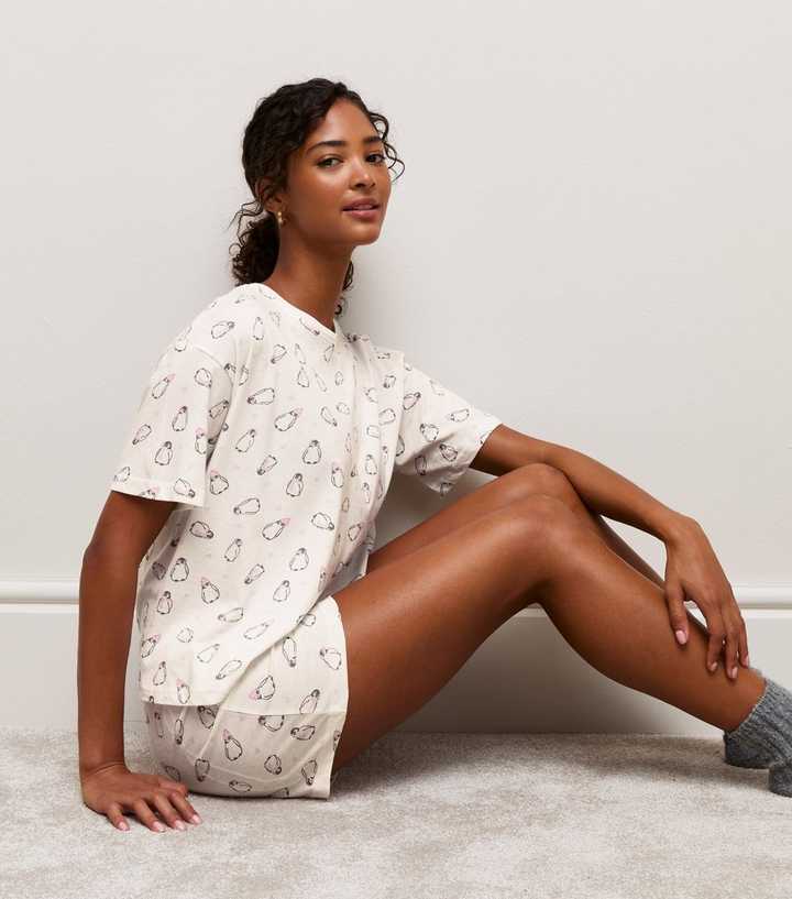 Cream Cotton Penguin Print Pyjama Set
