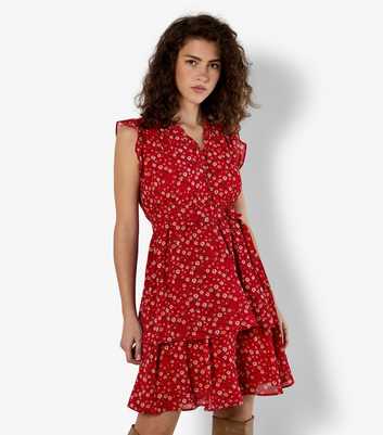 Apricot Red Floral Sleeveless Mini Dress
