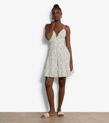 Apricot White Embroidered Strappy Mini Dress